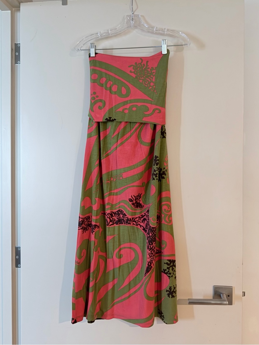 Manuhealii Strapless Coral Pink and Olive Green Strapless Maxi Dress/Skirt